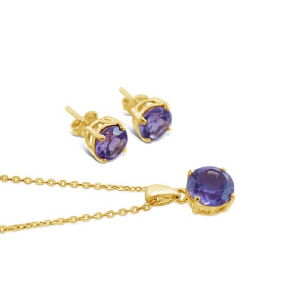 14K Gold Vermeil Amethyst Earrings & Pendant necklace set